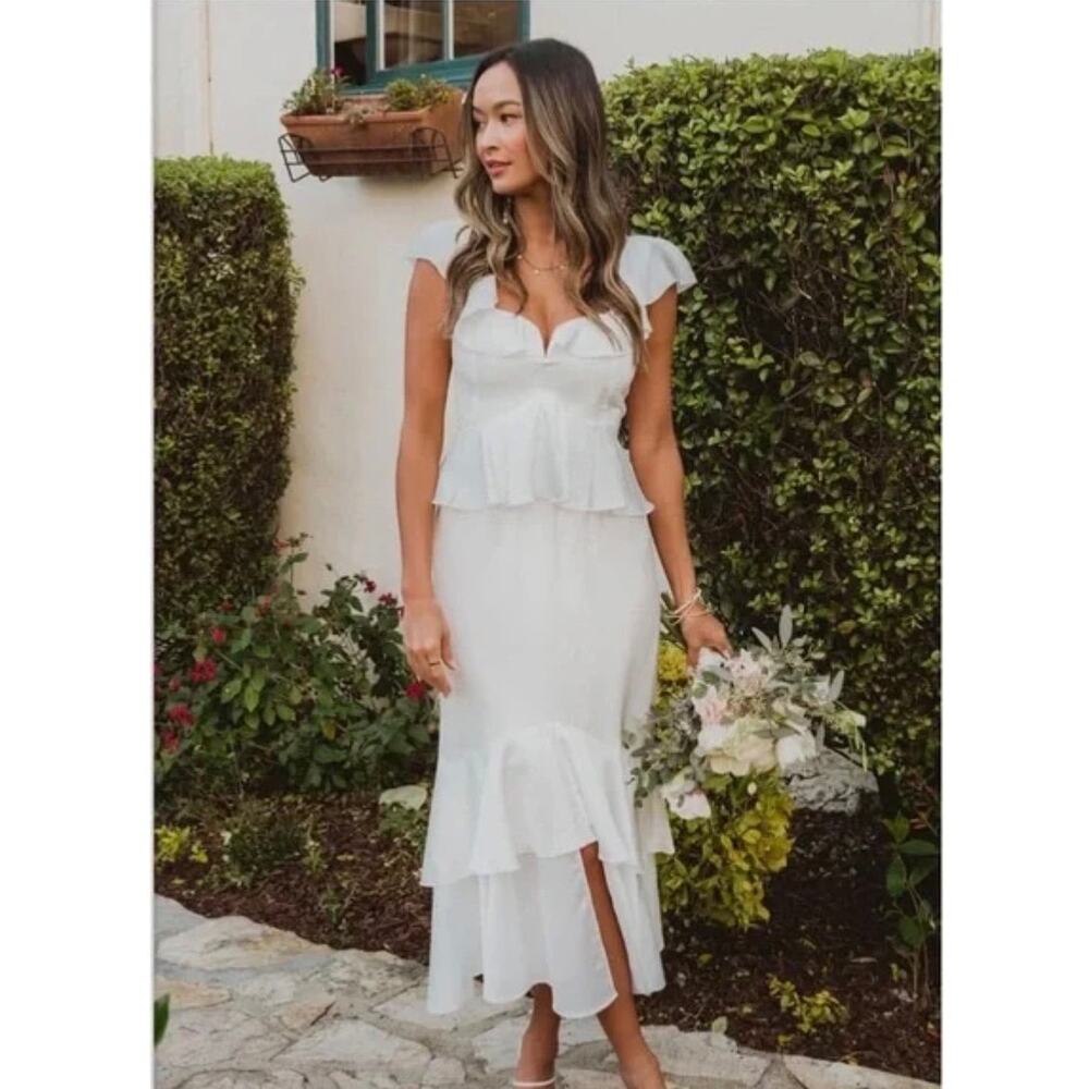 Show Me Your MuMu White Ruffled Midi Dress